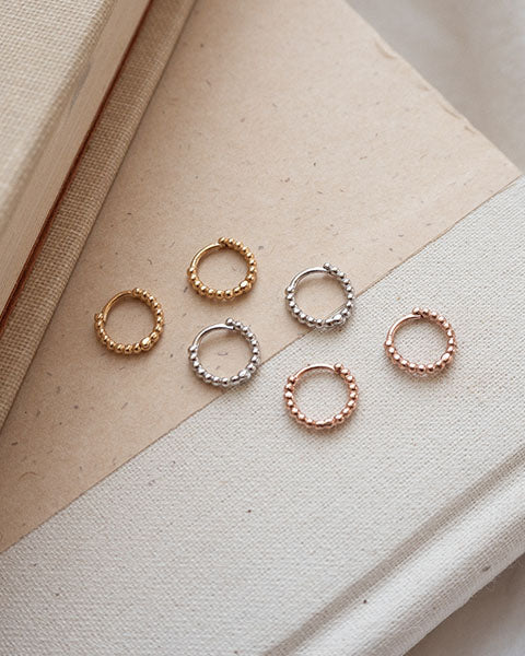 Mini Continuous Beaded Huggies- Silver