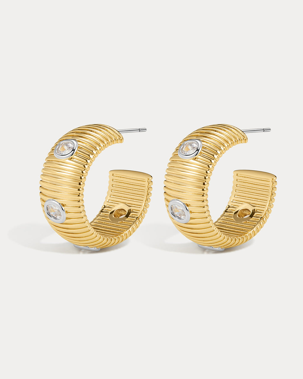 The Pave Georgia Ridged Hoops- Gold