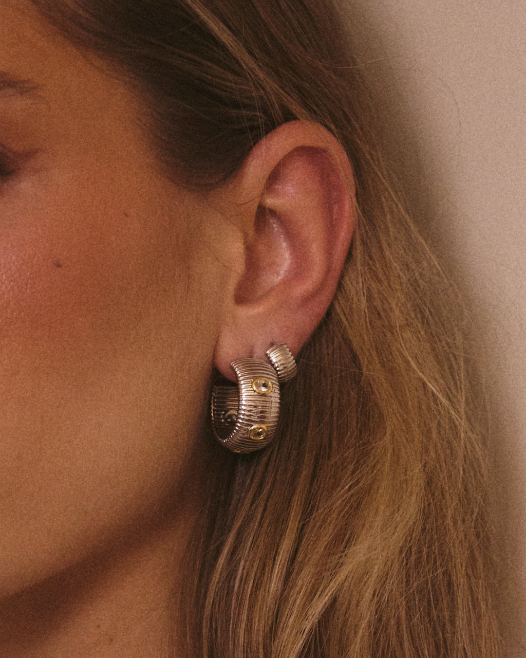 The Pave Georgia Ridged Hoops- Silver