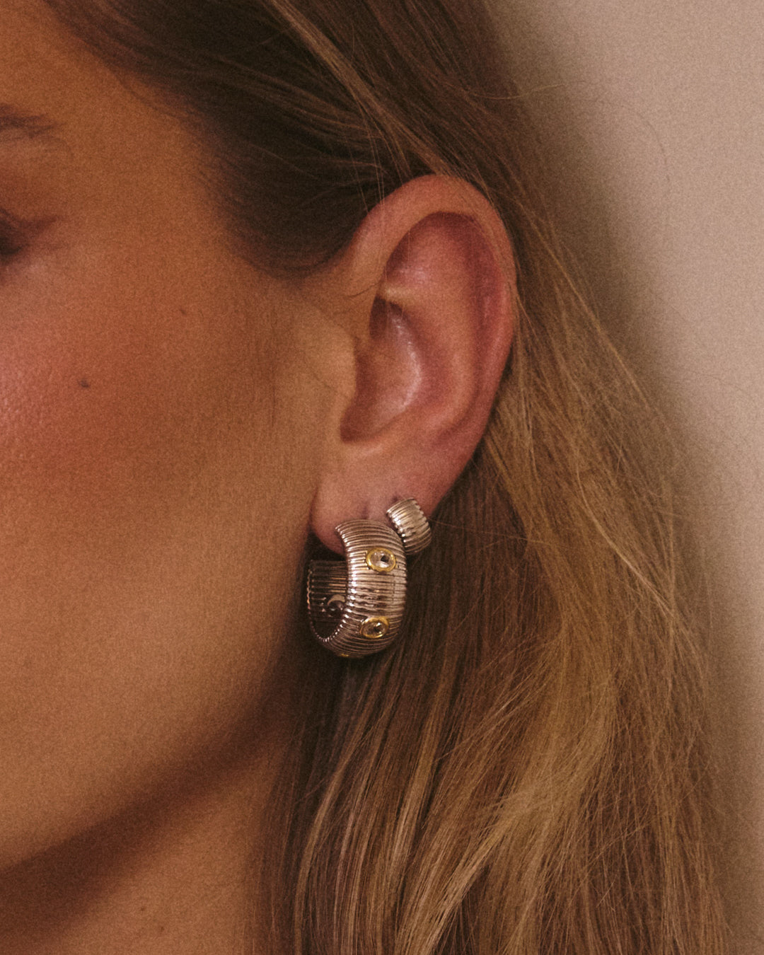 The Pave Georgia Ridged Hoops- Silver