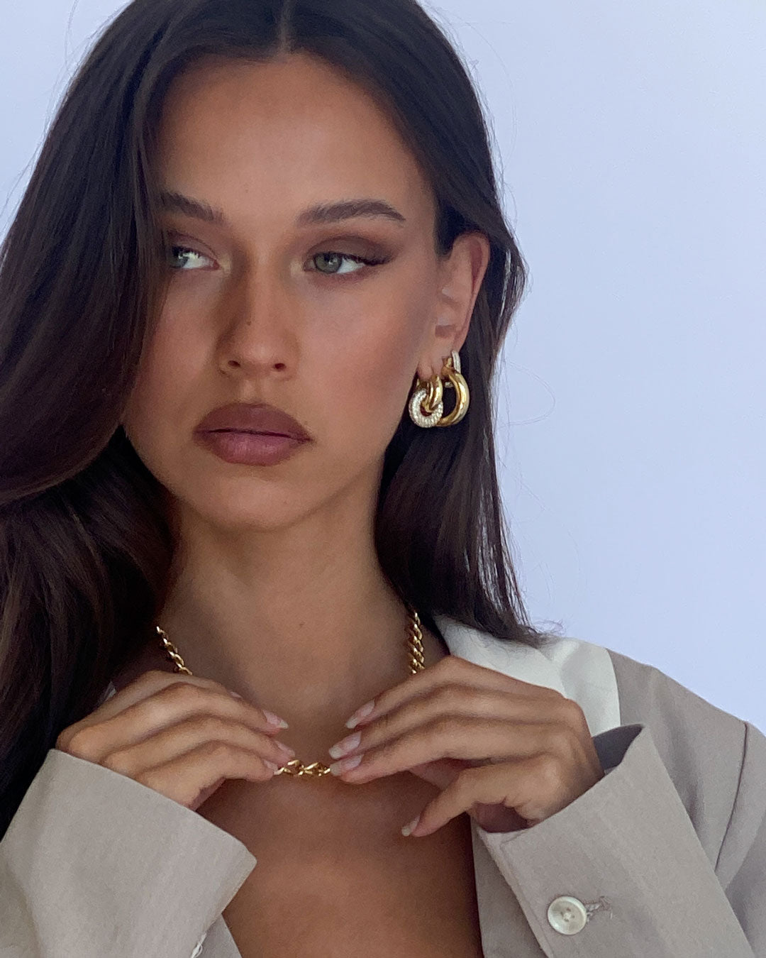 Pave Interlock Hoops- Gold