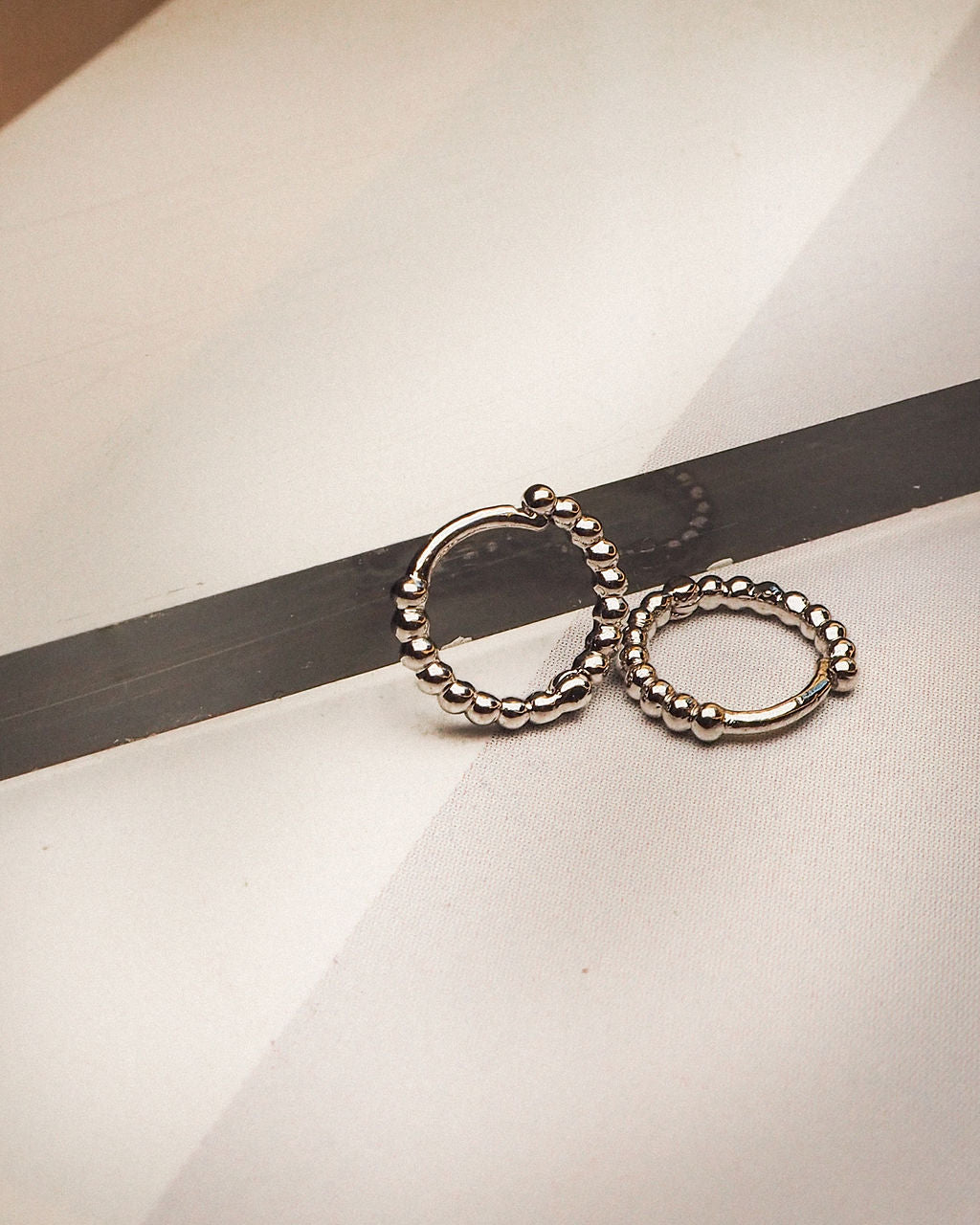 Mini Continuous Beaded Huggies- Silver