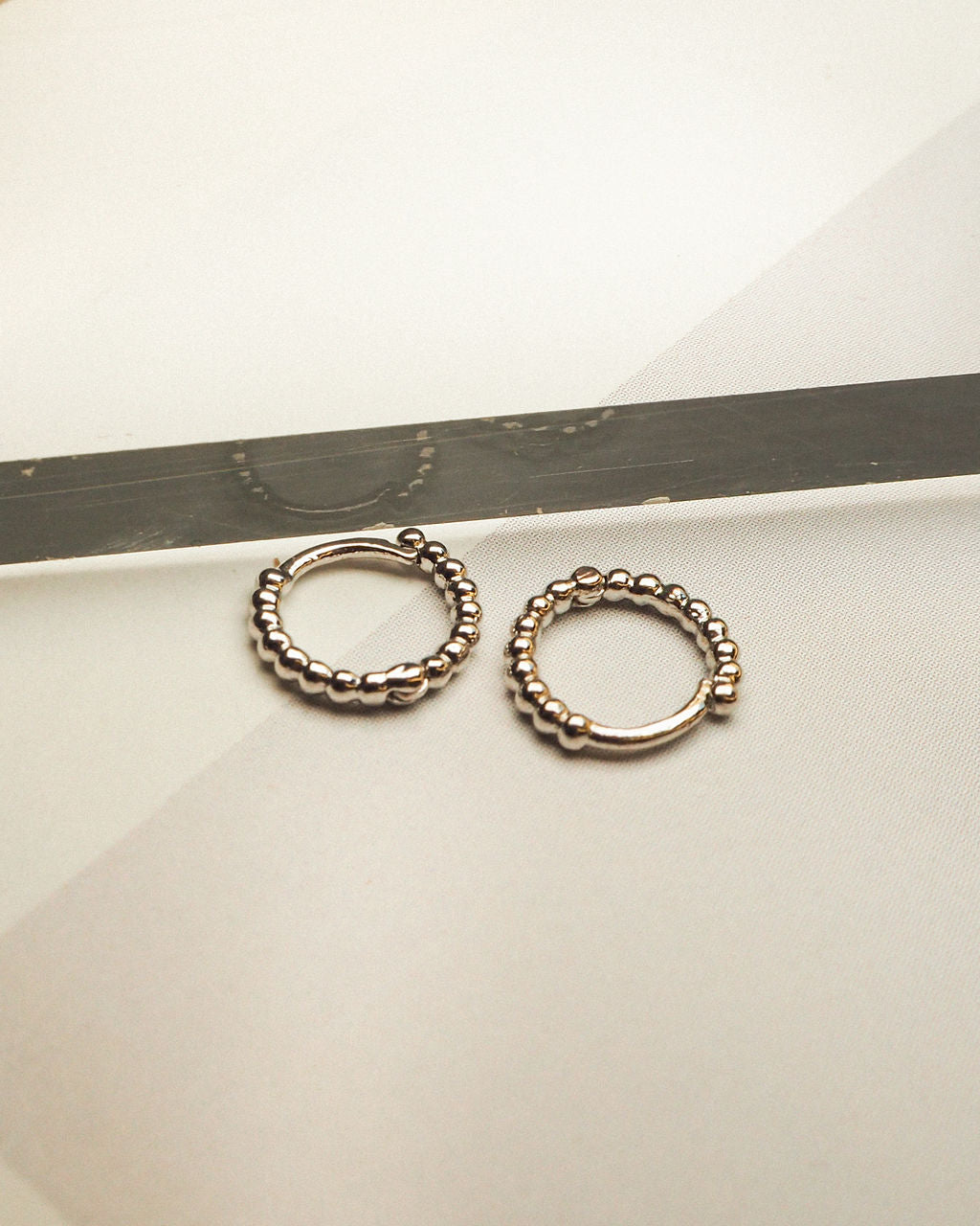 Mini Continuous Beaded Huggies- Silver