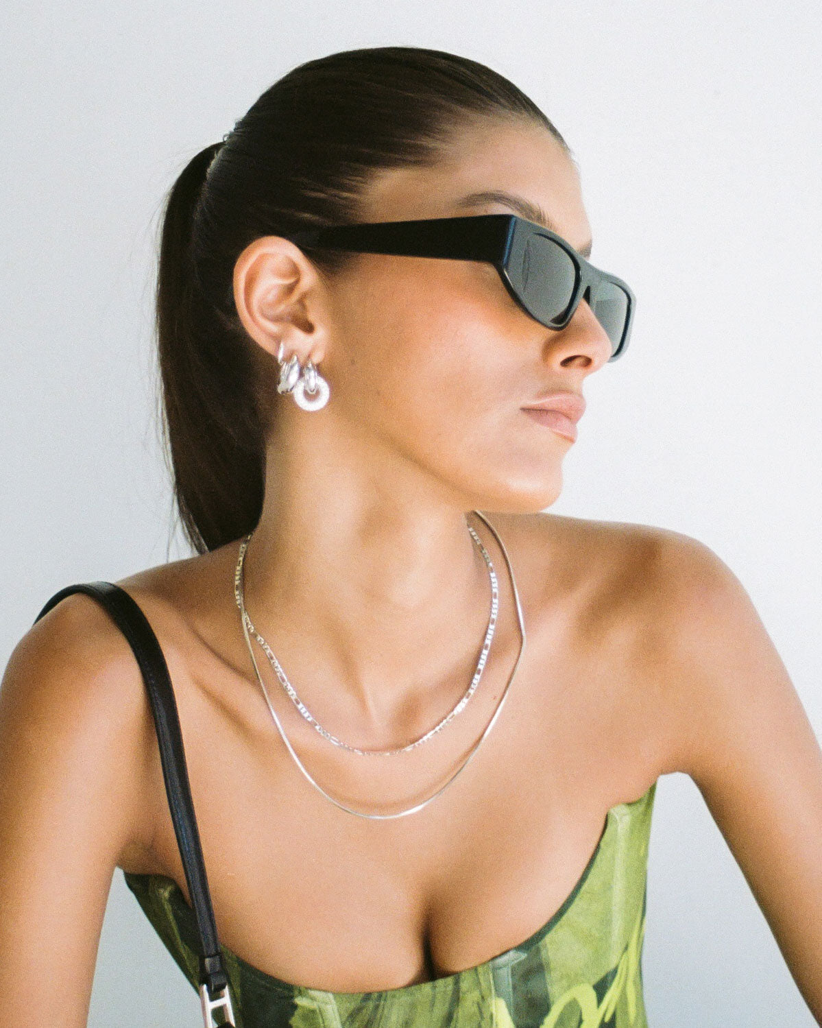 Pave Interlock Hoops- Silver