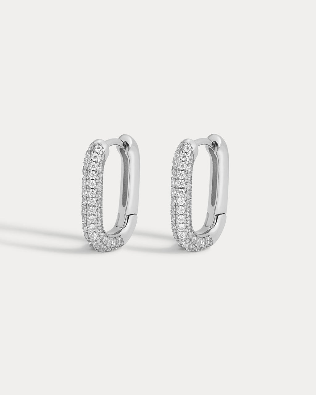 Pave Chain Link Huggies- Silver