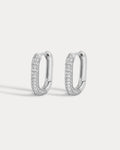 Pave Chain Link Huggies- Silver