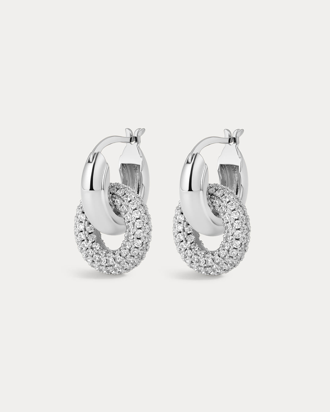 Pave Interlock Hoops- Silver