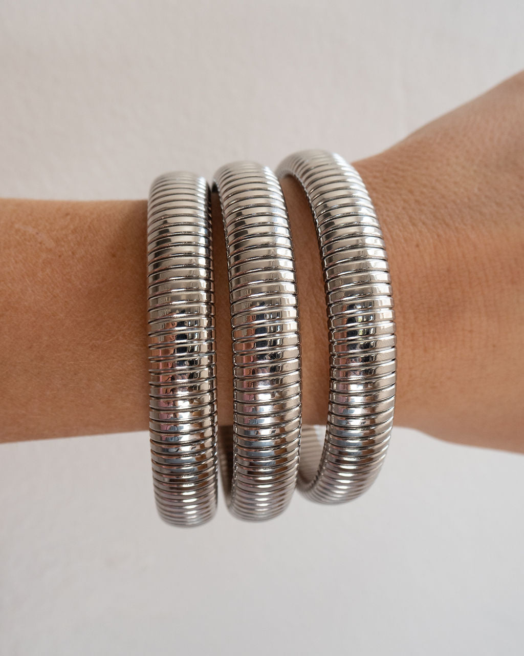 Flex Snake Chain Bracelet- Set of 3 (12mm wide)- Silver