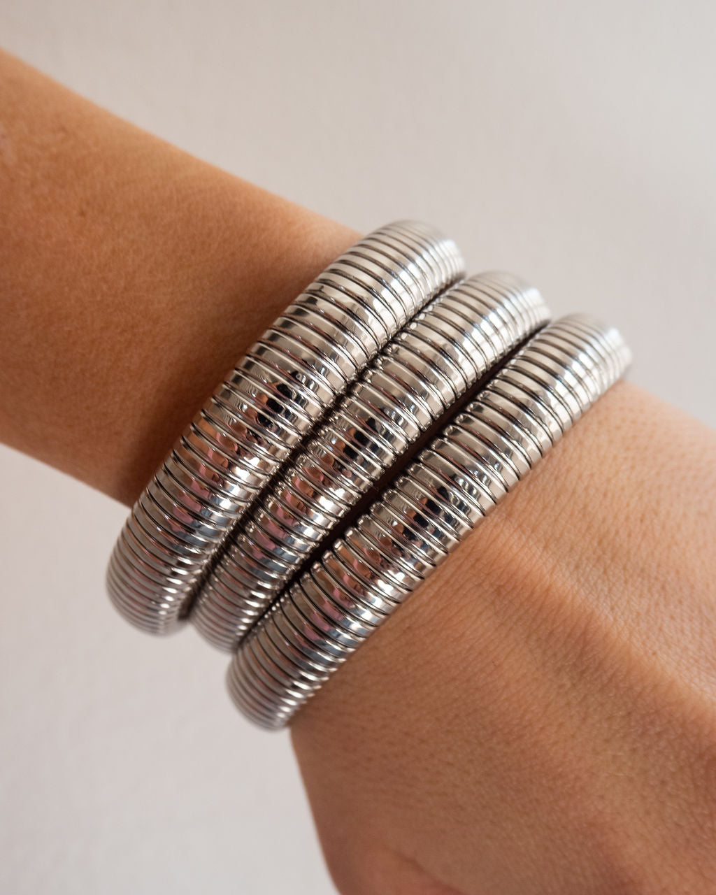 Flex Snake Chain Bracelet- Set of 3 (12mm wide)- Silver